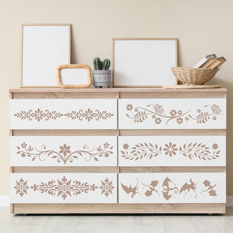 Keluna Border Stencils for Painting - 14 Pcs Reusable Mexican Talavera Flower Crafts Templates Floral Leaf Dragon Stencils for Painting on Wood Wall DIY Art Craft Canvas Fabric Home Décor - Image 4